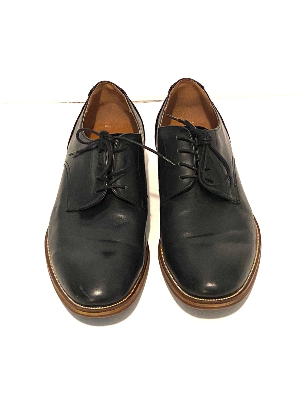 ALDO Mens Black Leather Plain Toe Derby Oxford Dress Shoes Size 13 236